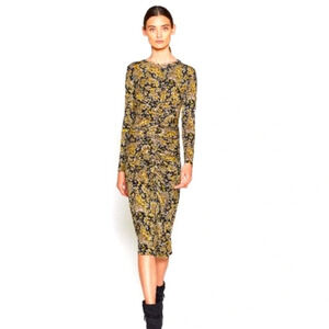 Joie Black Yellow Aja Long Sleeve Paisley Ruched Midi Dress. Size XS